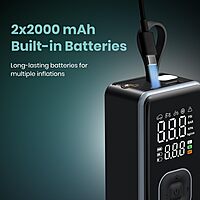 Portronics VAYU 8.0 Tyre Inflator – 4000mAh Portable | Digital Display | USB Output | Black |
