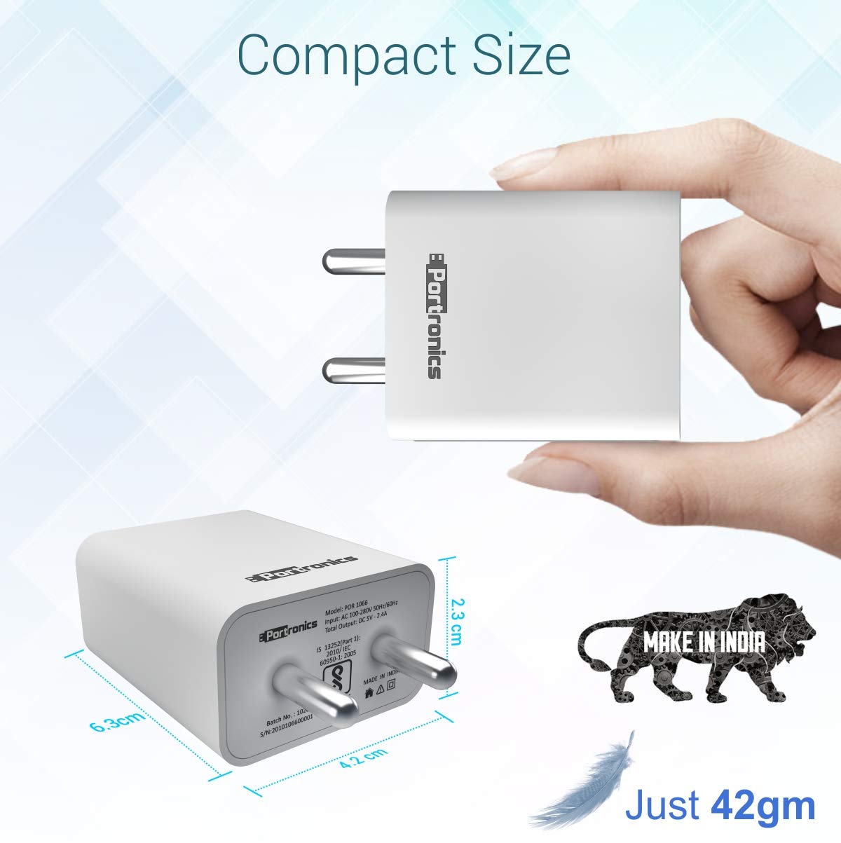 Portronics 1062W/B Adapto 62 Charger – 2.4A | Single USB Port | MicroUSB | White/Black