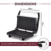 Borosil Prime Grill Sandwich Maker, Non-toxic Non-stick Grill Plate Coating, Make 2 Sandwiches At a Time, 700 W