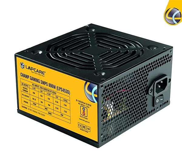 Lapcare Champ LPS‑402S SMPS: 450 W output, 24‑pin ATX, 2× SATA + 2× IDE connectors, 80 mm cooling fan & built‑in protection for stable gaming builds.