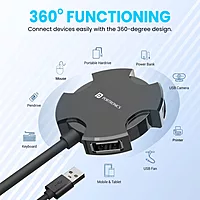 Portronics Mport 4C 4-in-1 USB Hub – Black: Compact and versatile, this hub features 4 USB ports for seamless connectivity. Ideal for laptops and desktops, it enhances productivity with ease.