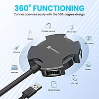Portronics Mport 4C USB Hub (4-in-1), with 4 x USB 2.0 Ports, 1.2 Metre Long Cable and up to 480 Mbps High-Data Transfer Speeds
