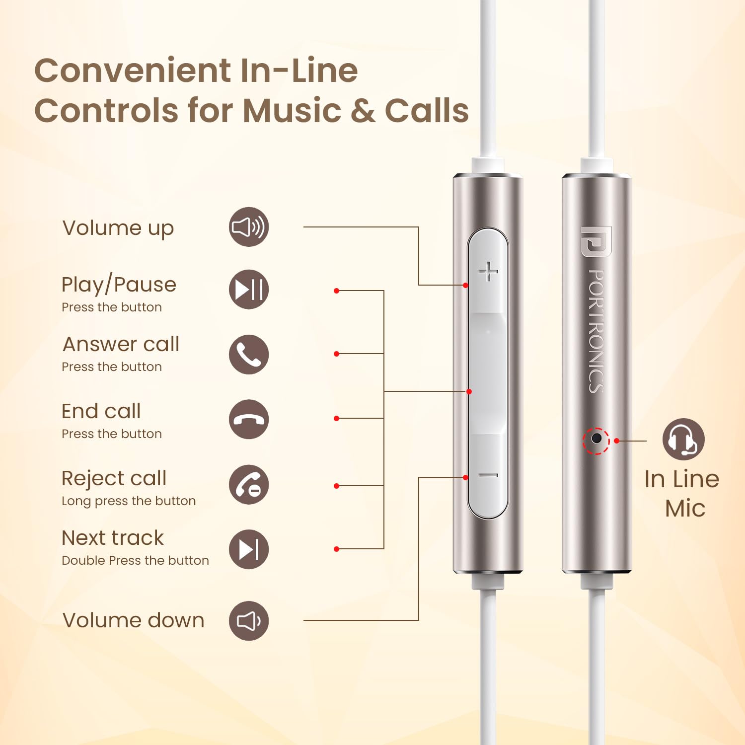 Portronics Conch Sigma C – Type-C Earphones, featuring a built-in mic, sleek design, and high-quality sound. Perfect for music lovers and calls, available in elegant white color.