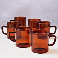 Borosil Classic Amber Mug, Borosilicate Glass, Scratch Resistant, Microwave Safe, Lightweight, for Chai, Green Tea, Milk, Coffee, Cold Coffee, 190 ml, Set of 6