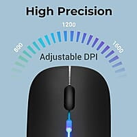ZEBRONICS Newly Launched Blanc Slim Wireless Mouse with Rechargeable Battery, BT + 2.4GHz, 4 Buttons, 800/1200/1600 DPI, Silent Operation, Multicolor LED Lights