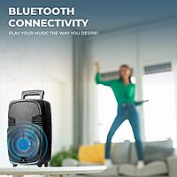 lapcare Enjoy 20 W stereo sound with LAPSONIC I LTS‑609: portable trolley speaker with wired mic, Bluetooth/USB/AUX/FM support & up to 4 hours playback