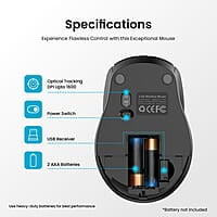 Portronics Toad 31 Wireless Mouse with 2.4 GHz Connectivity, USB Receiver, 10m Working Distance, Ergonomic Design, Auto Power Saving, Adjustable DPI for Laptop & PC