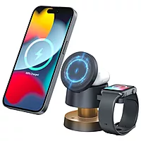 Portronics TriCharge 15W 4-in-1 MagSafe Wireless Charger with Night Lamp | Black