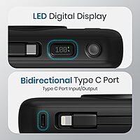 Portronics Power Shutter 20000mAh 15W Magnetic Wireless Fast Charging Powerbank with in-Built Type C & 8 Pin Cable, 22.5W Type C PD Output, Type C Bidirectional Port, LED Display (Black)