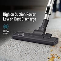 KENT Force Cyclonic Vacuum Cleaner KSL 160  2000W Washable HEPA Filter  Low Noise Rubberized Wheels Multiple Accessories Bagless Design Auto Cord Retractor White/Silver