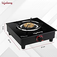 Lifelong LLGS201 Open Single Burner Glass Gas Stove , Manual Ignition, Black