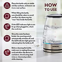 Borosil Electric Glass Kettle, Borosilicate Glass, Extra Long Cord, Dry-boil Protection, 360° Rotating Base, 1.8 L, Transparent