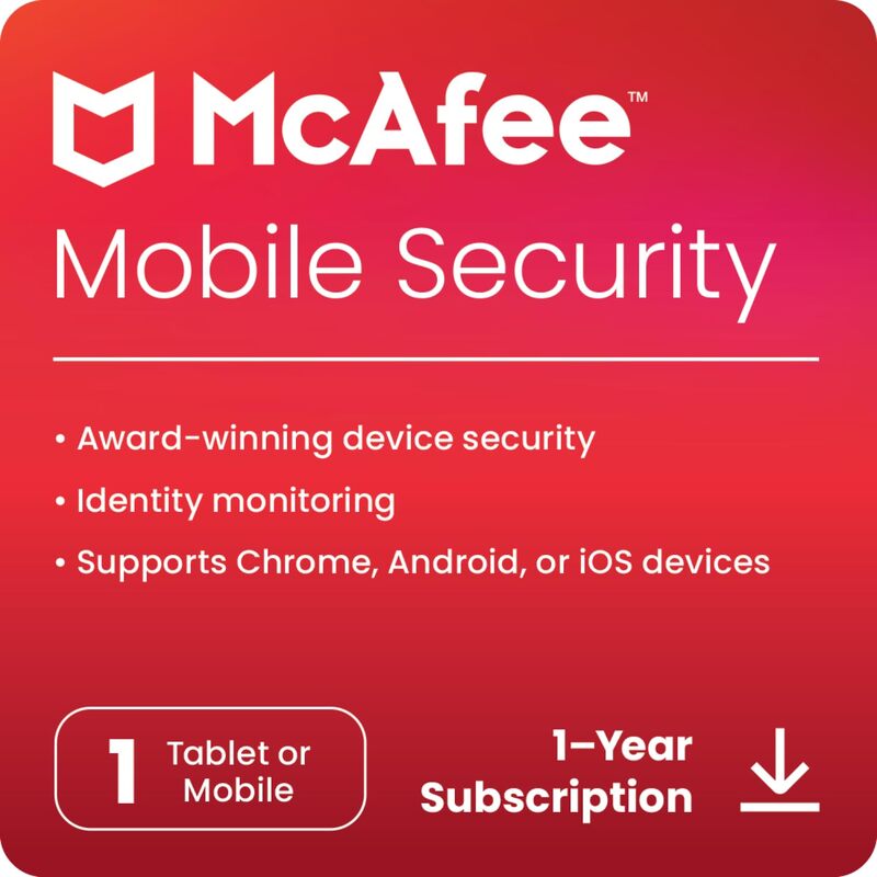 McAfee Mobile Security 1 Device 1 Year Antivirus Email Delivery