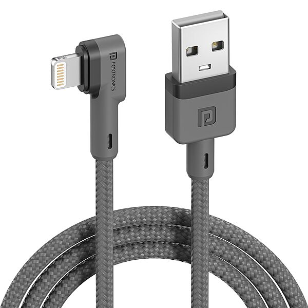 Portronics POR 1080 Konnect L USB-A to Lightning Cable – 3A | Nylon Braided | L-Shape | 1.2m Grey