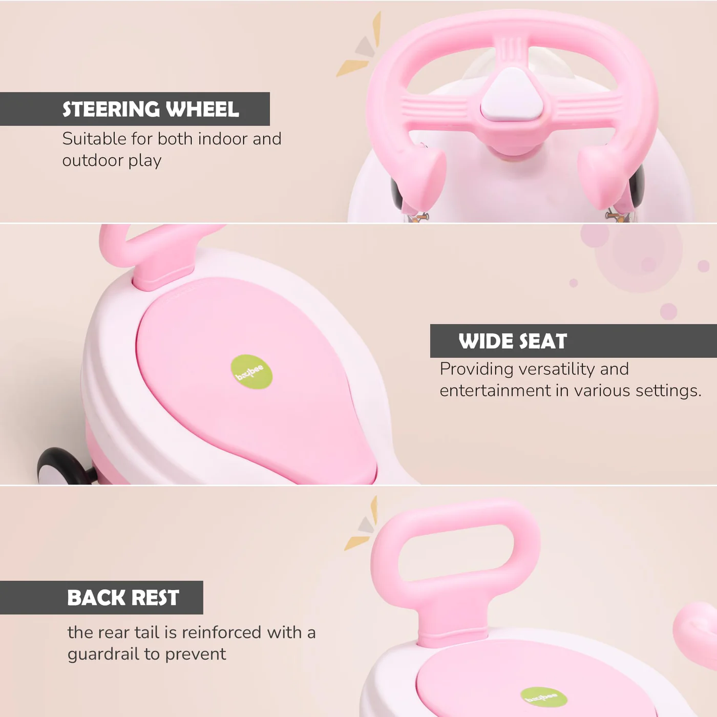 Baybee Astro Baby Swing Car for Kids-Dark Pink Baybee Astro Baby Swing Car for Kids-Dark Pink