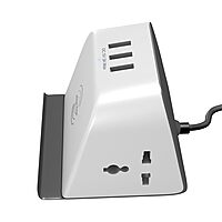 Lapcare RUFUEL LWC‑321: 3 universal AC sockets, 3 USB ports (4.8 A), built-in 10 W wireless charging pad, spike protection & mobile stand.