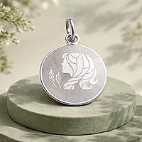 925 Sterling Silver Virgo Zodiac Pendant for Men & Women | Maiden Astrology Charm Necklace | Round Engraved Horoscope Jewelry