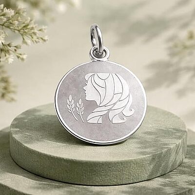 925 Sterling Silver Virgo Zodiac Pendant for Men & Women | Maiden Astrology Charm Necklace | Round Engraved Horoscope Jewelry