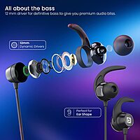 Portronics Harmonics Y1 – Neckband, 40H Playtime, Black, Bluetooth 5.0, IPX4 Water Resistant, Deep Bass, Comfortable Fit, Quick Charge, Ideal for Sports and Daily Use, Lightweight Design.