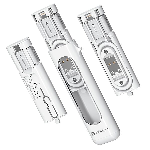 Portronics Snapcase 4 60W Multifunctional Fast Charging Data Cable Kit – Transparent USB-A & Type-C to Male MicroType-CLightning Data Transfer Sim Storage & Eject Pin