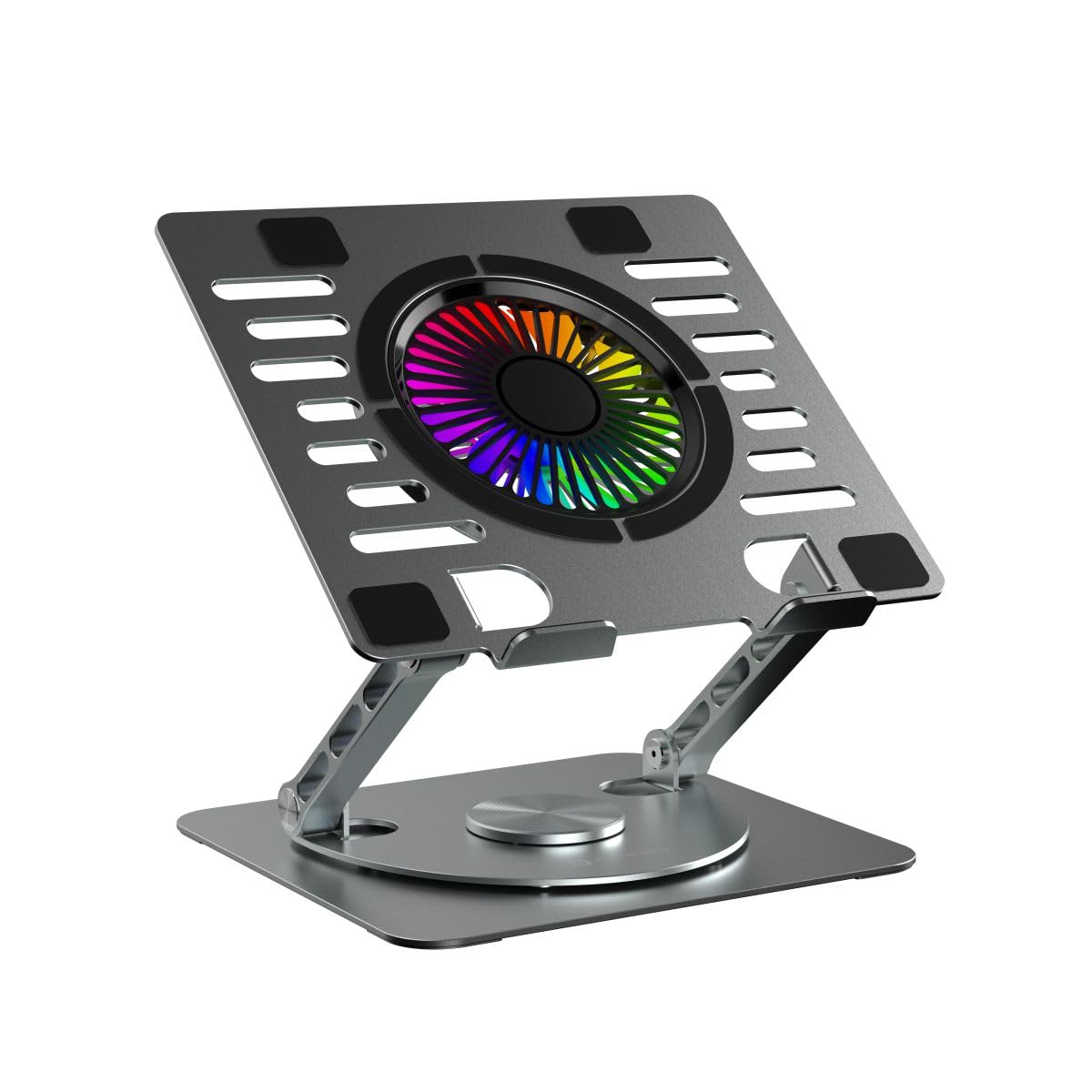 Portronics Laptop Stand – RGB Lighting, Cooling Fan & 360° Rotation