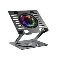 Portronics My Buddy Spinlight Laptop Stand with Cooling Fan, 360° Rotating Base, Adjustable Height
