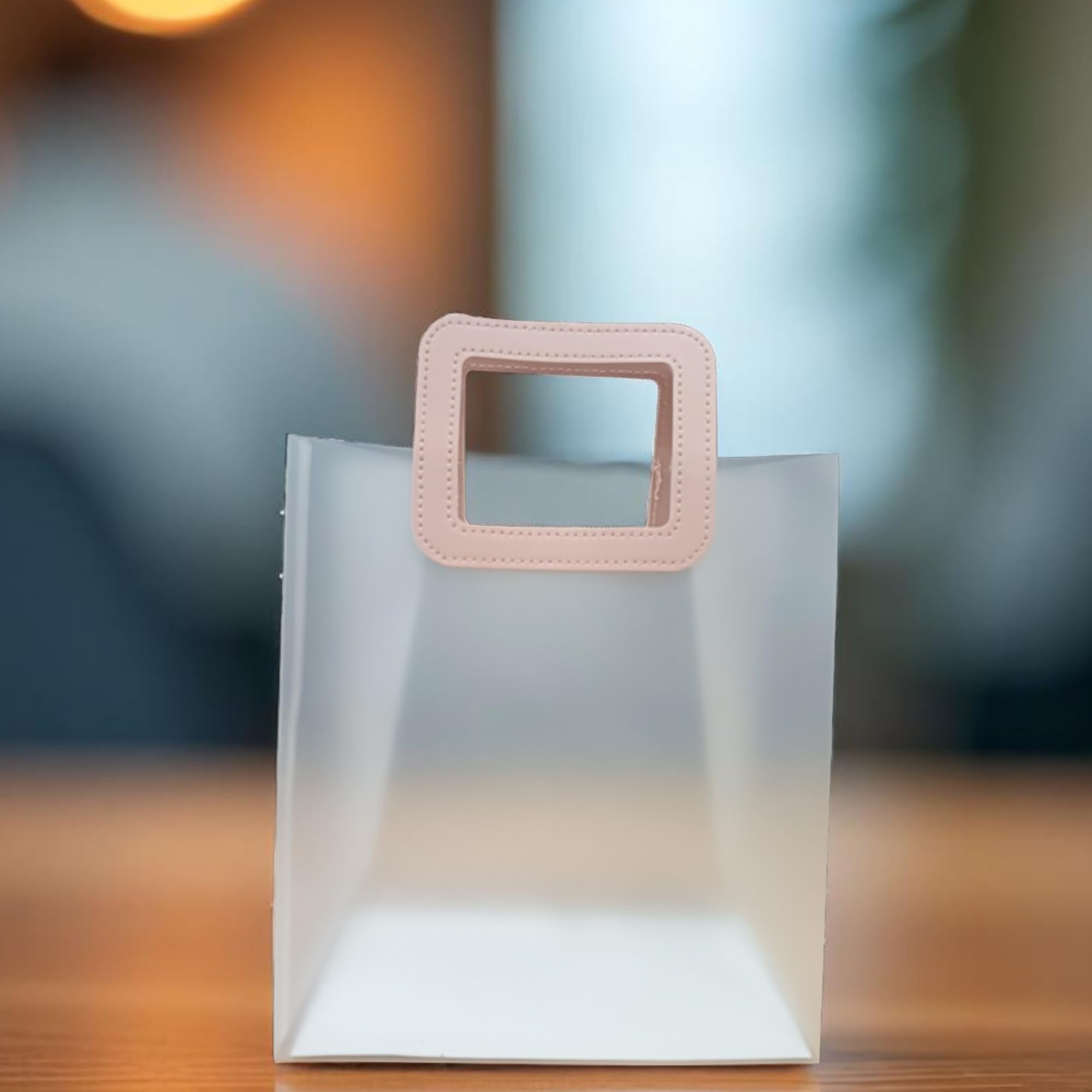 Set of 6 Peach Transparent Medium PVC Gift Bags with Square Handle | Waterproof Transparent Tote Bags for Weddings, Birthdays, Shopping, Party Favors