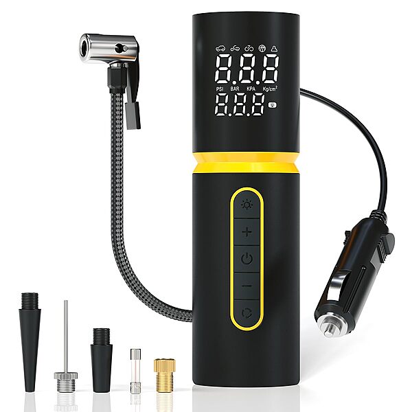Portronics VAYU 5.0 Lite Tyre Inflator – Portable | Torch | Black | 1 Year Warranty
