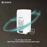 Faber Zippy Instant Geyser 3 Litre 3000W Powerful Heating Superior Energy Efficiency