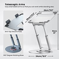 Portronics My Buddy K8 Portable Laptop Stand with 360° Rotating Base, Posture Support, Adjustable Height