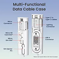 Portronics Snapcase 4 60W Multifunctional Fast Charging Data Cable Kit – Transparent USB-A & Type-C to Male MicroType-CLightning Data Transfer Sim Storage & Eject Pin