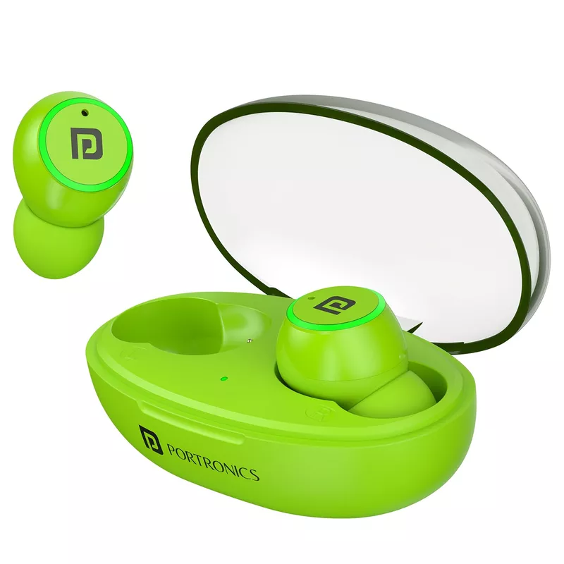 Portronics Twins S13 – TWS Earbuds, 24H Playtime, Green. Enjoy seamless connectivity, rich sound quality, and a stylish design. Perfect for music lovers and on-the-go lifestyles.