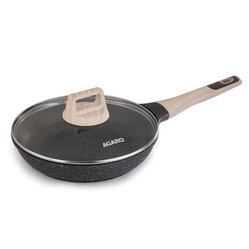 AGARO Imperial Granite Non Stick Frypan with Glass Lid, 1.6L / 24cm, Cast Aluminium Body