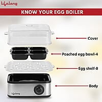 Lifelong 2-in1 Egg Boiler and Poacher 500-Watt Boil 8 eggs, Poach 4 eggs, Easy to clean 3 Boiling Modes