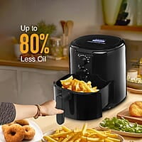 KENT Classic Plus Air Fryer | 1300W Power & 4.2L Capacity | Vapour Steam for Crisp Frying, Grill, Roast, Steam & Bake | Auto Cut-Off | 80% Less Oil | High Temperature & Uniform Heating | Black