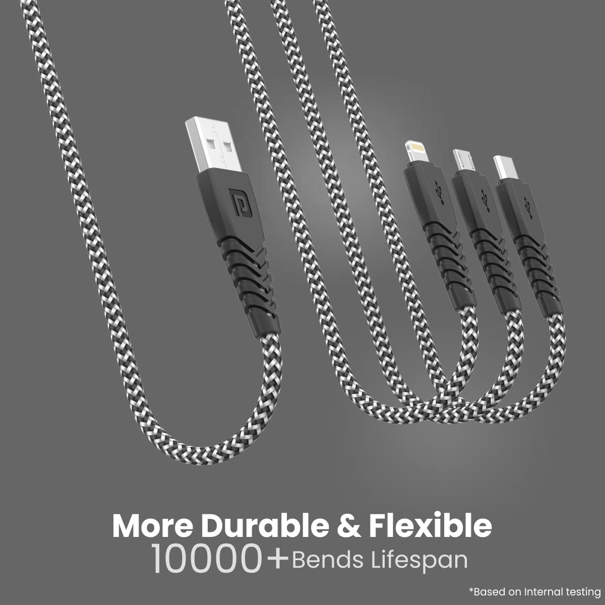 Portronics Konnect J9 3-in-1 Charging Cable – 3A Fast Charging | Data Sync | 1.5M Tangle-Free Cable
