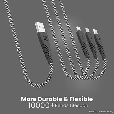 Portronics Konnect J9 3-in-1 Charging Cable – 3A Fast Charging | Data Sync | 1.5M Tangle-Free Cable