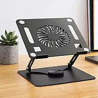 Adjustable Height Metal Laptop Cooling Pad Stand with RGB Cooling Fan, Non-Slip, High Load Capacity, Dark Grey