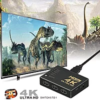 Tobo 5-Port HDMI Switch with Remote IR – 5 Input 1 Output | Supports 4K, Full HD 1080p & 3D | HDMI Switcher TD-470H