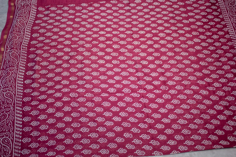 Chanderi Silk Saree - Burgandy with Block Print