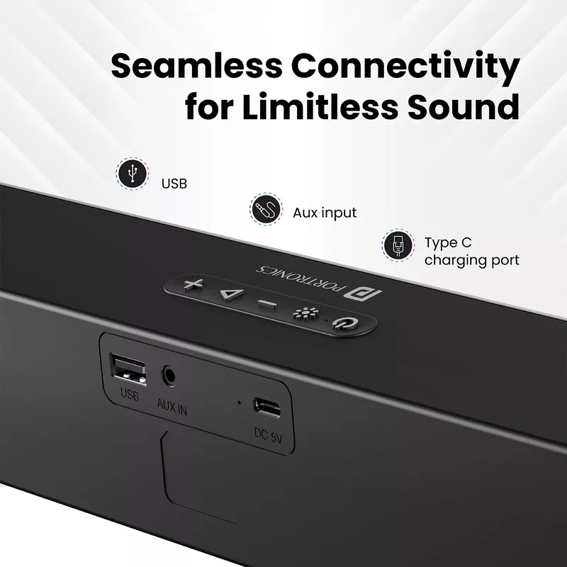 POR 1999 Decibel 23 Soundbar – 16W | BT 5.3 | AUX | Volume Control | Rechargeable | RGB |