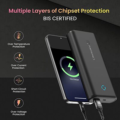 PowerPod 20K – 20000mAh, 22.5W Fast Charging | Portronics, compact design, dual USB output, LED indicator, perfect for travel, compatible with smartphones, tablets, and more. Stay powered!