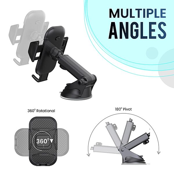 Portronics Clamp M – Car Holder, Suction Mount, Black. Secure your device with this sturdy holder. Easy to install, adjustable, and perfect for navigation. Keep your hands on the wheel!