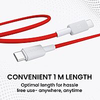 Portronics Link C Square – 100W Type-C Cable, 1M Red, fast charging, durable design, high-speed data transfer, compatible with various devices, perfect for home and office use, stylish and efficient.