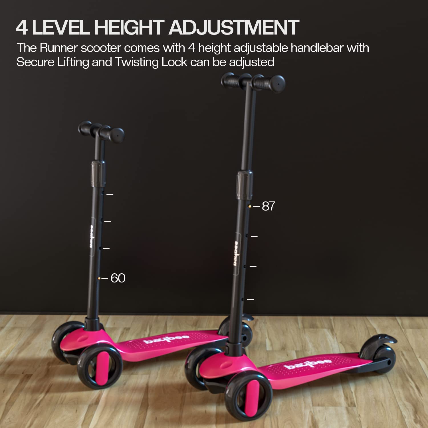Baybee Alpha Glide Kick Scooter for Kids- Pink Baybee Alpha Glide Kick Scooter for Kids- Pink