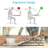 Portronics My Buddy K Adjustable Laptop Stand – Grey provides ergonomic support, multiple height settings, and portability for comfortable work anywhere.
