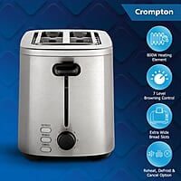 Crompton SunBrown Royale Pop-up Toaster 800W with Bun Warming Rack  7 Browning Levels with Reheat, Defrost & Cancel Function
