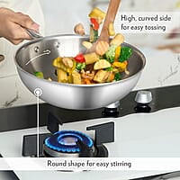 Borosil 1.75 L Cookfresh Tri-ply Stainless Steel Wok with Lid | 20 Cm Kadhai for Deep Fry