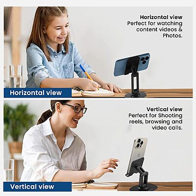 Portronics Mobot III 360° Rotatable & Foldable Mobile Phone Holder – Adjustable Height | Black