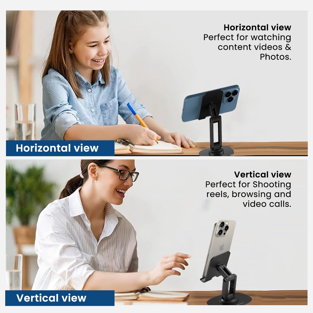 Portronics Mobot III 360° Rotatable & Foldable Mobile Phone Holder – Adjustable Height | Black